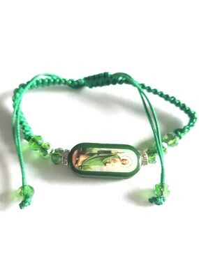 Green Braided Bracelet w/ Religious Charm San Judas